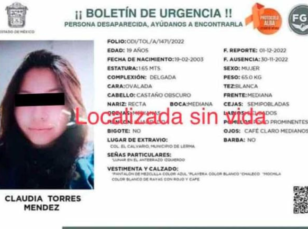 Localizan sin vida a Claudia