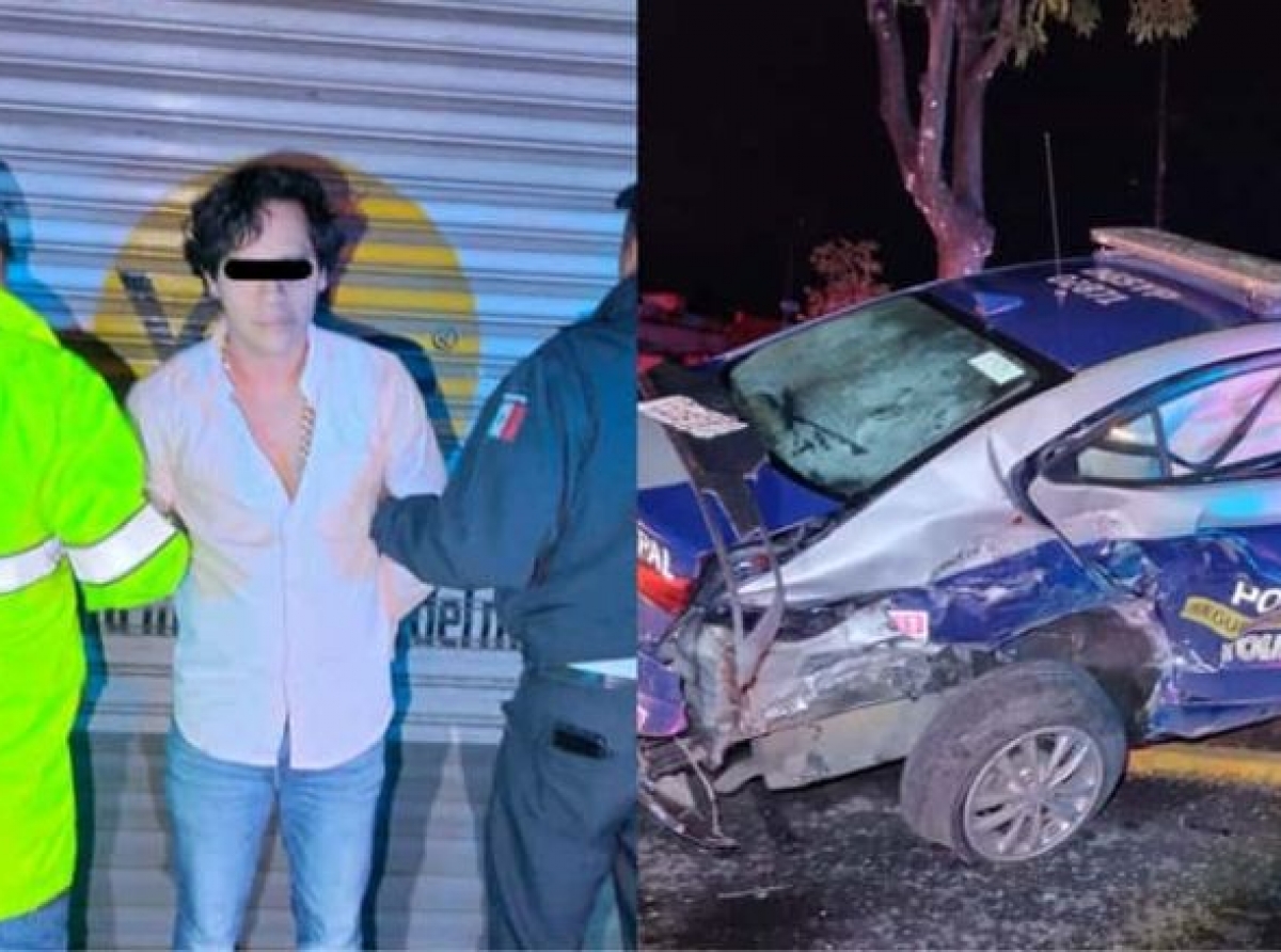 Joven intenta evadir alcoholímetro y choca con patrulla