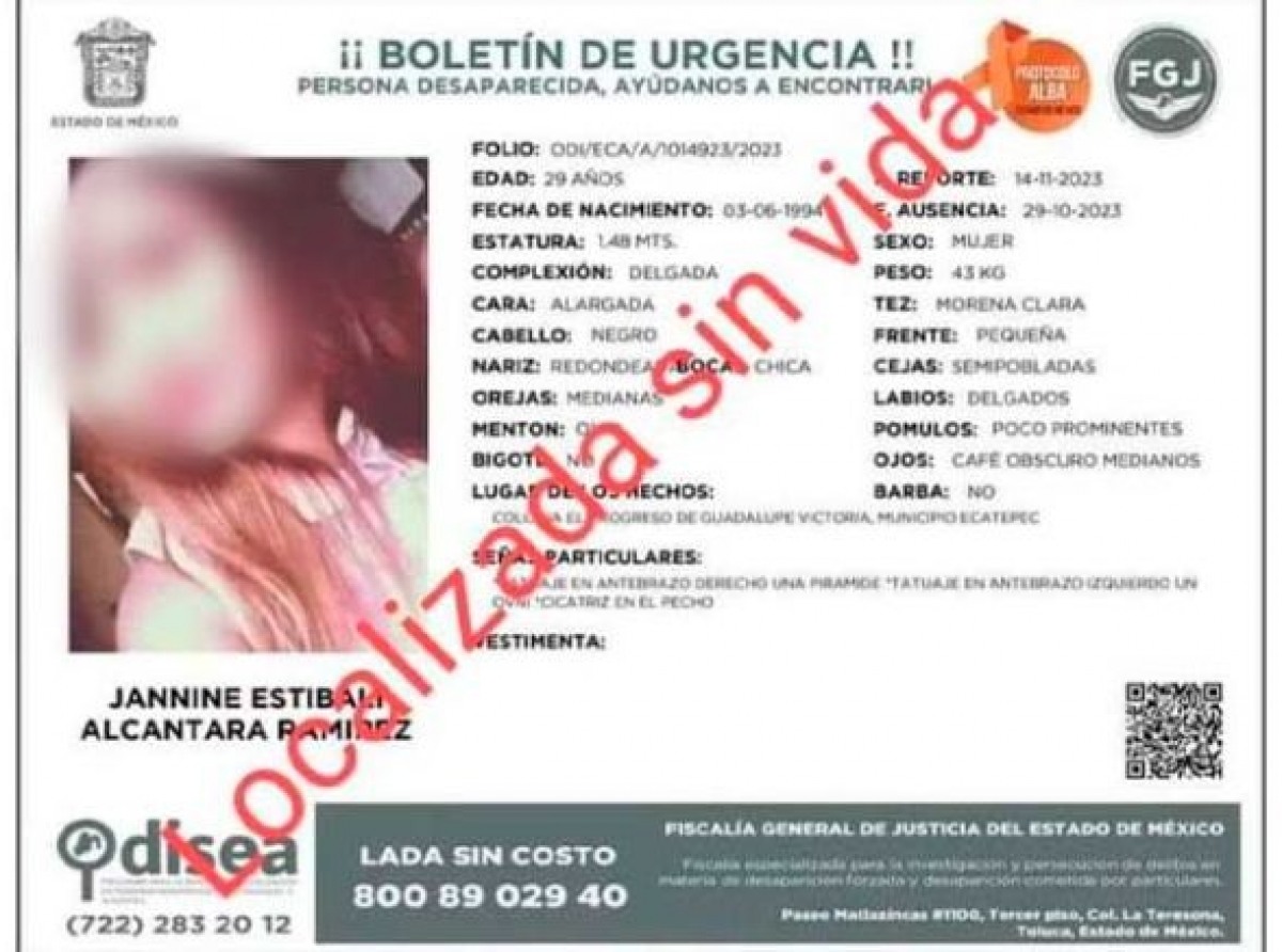 Localizan sin vida a Jannine