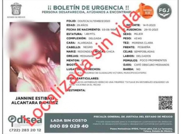 Localizan sin vida a Jannine