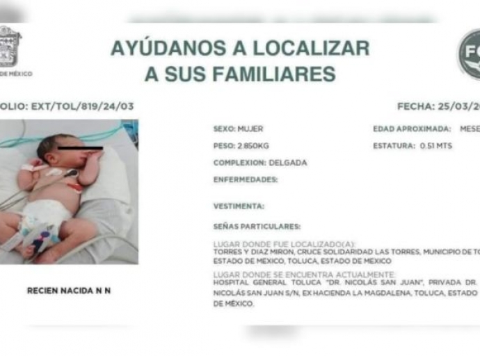 Buscan a familia de recién nacida abandonada 