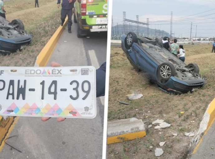 Auto provoca volcadura en Las Torres y huye