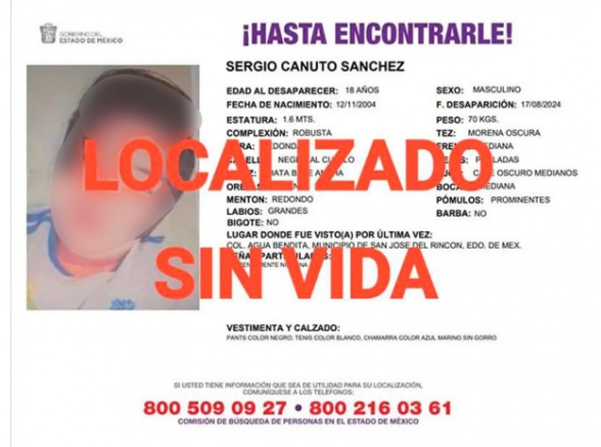 Hallan sin vida a Sergio, jovencito desaparecido