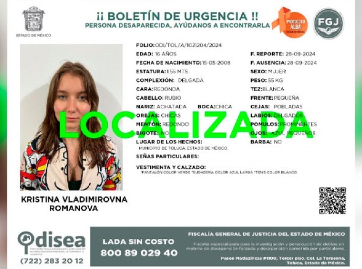 Hallan con vida a menor Kristina Vladimirovna