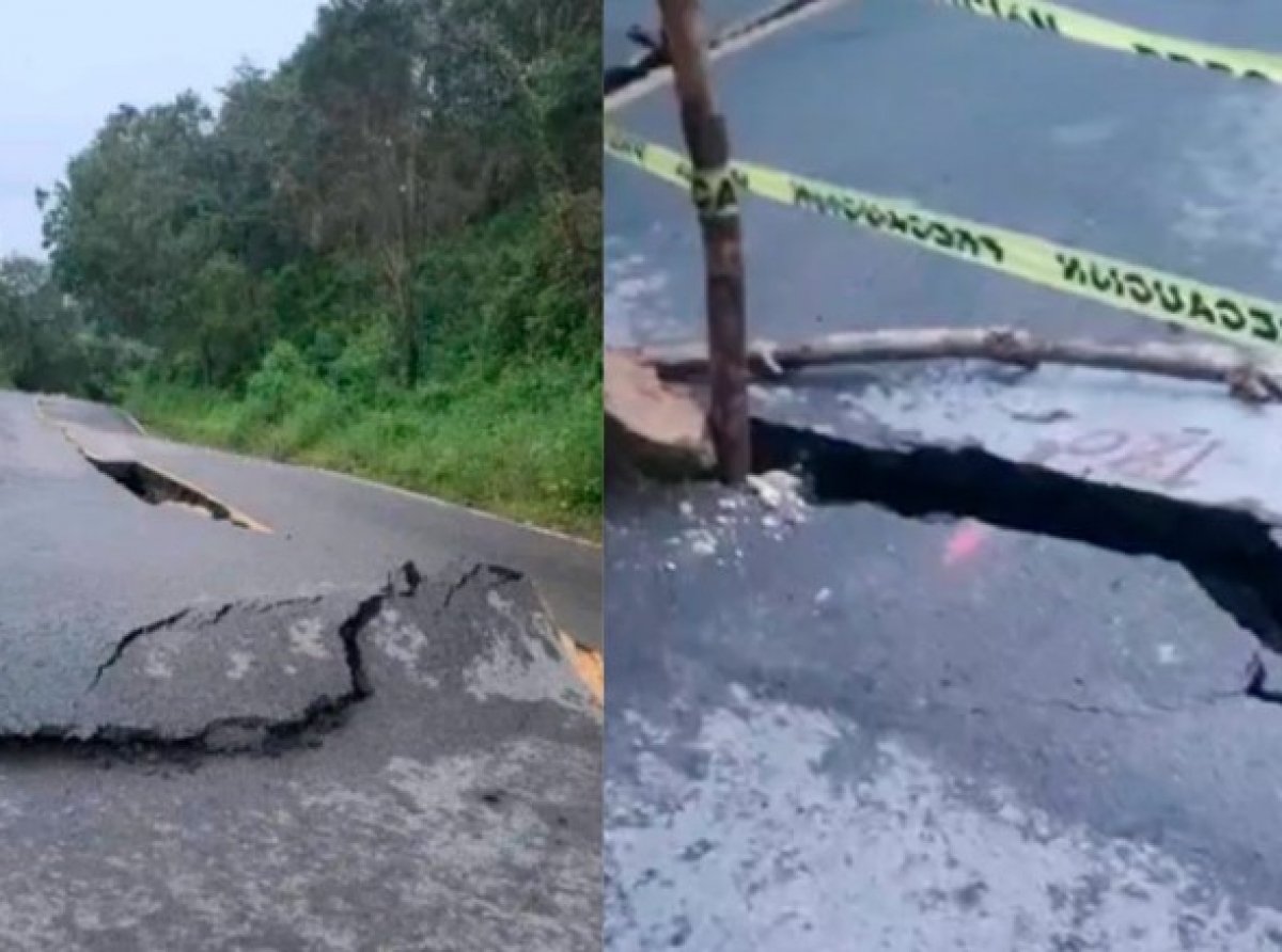Cerrada la carretera por hundimiento en asfalto