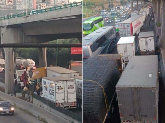  Caos en la México-Querétaro por tráiler accidentado 