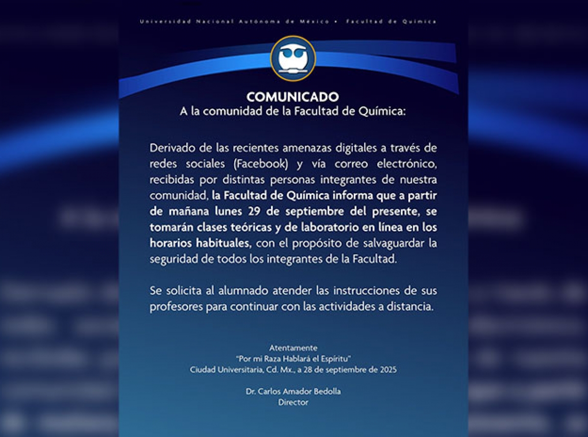 UNAM traslada clases en línea en más planteles por amenazas 
